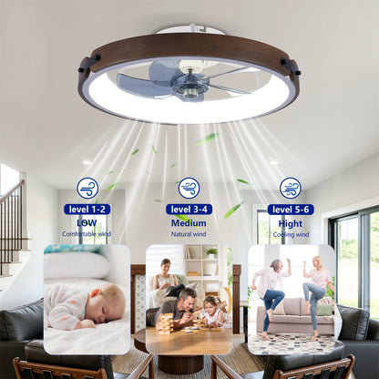 20" Walnut & Black Flush Mount Ceiling Fan with Dimmable LED - view 11