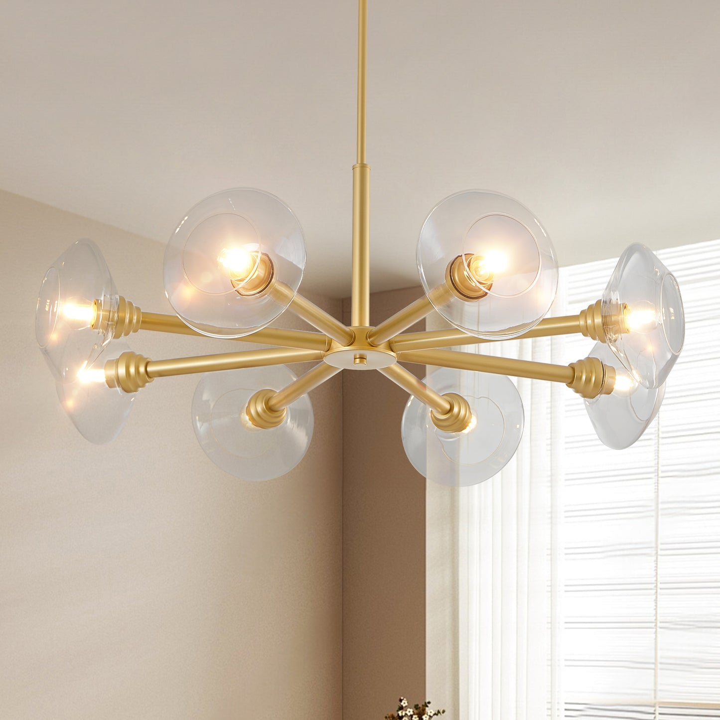36" 8-Light Gold Sputnik Chandelier with Clear Glass - view 3