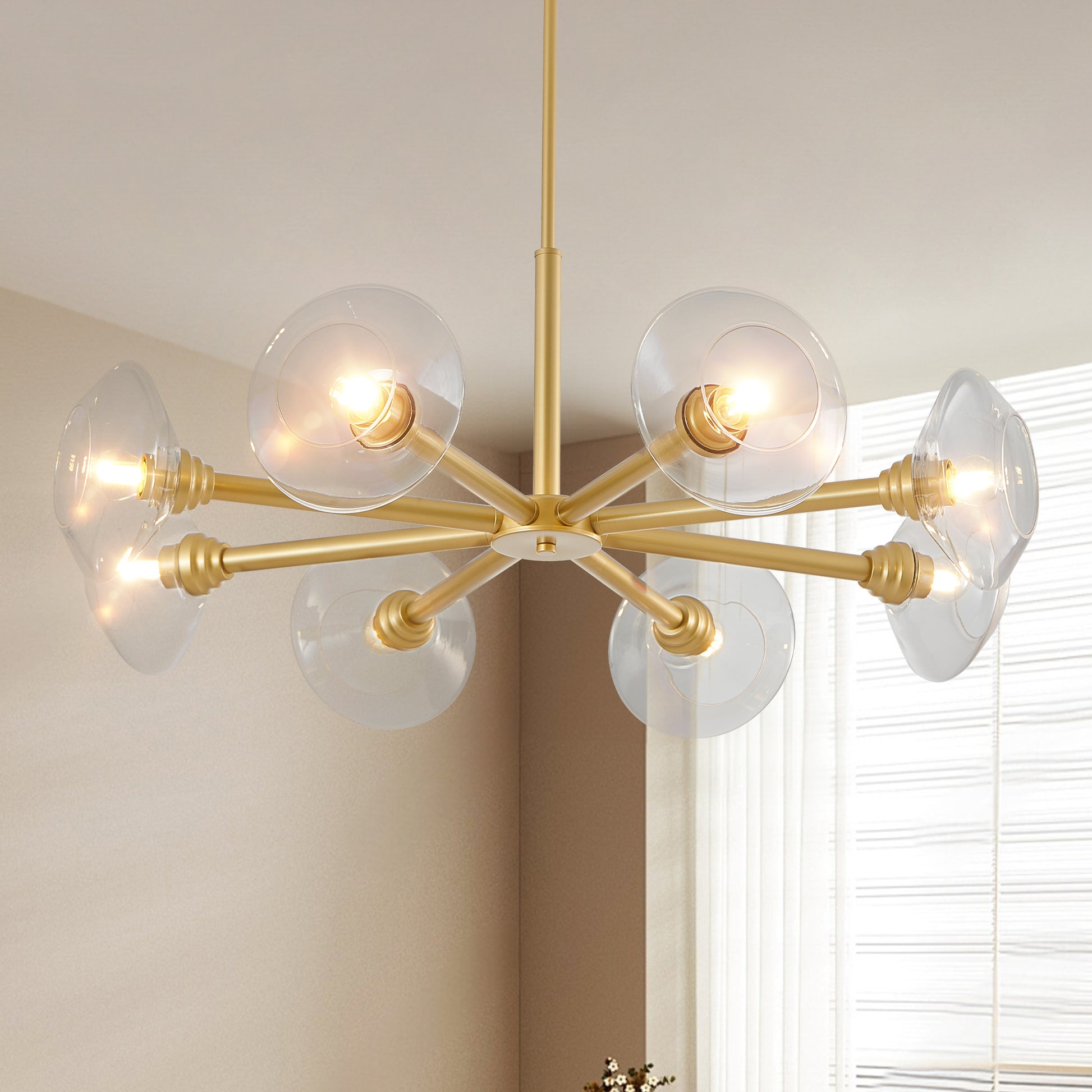 36" 8-Light Gold Sputnik Chandelier with Clear Glass - view 3
