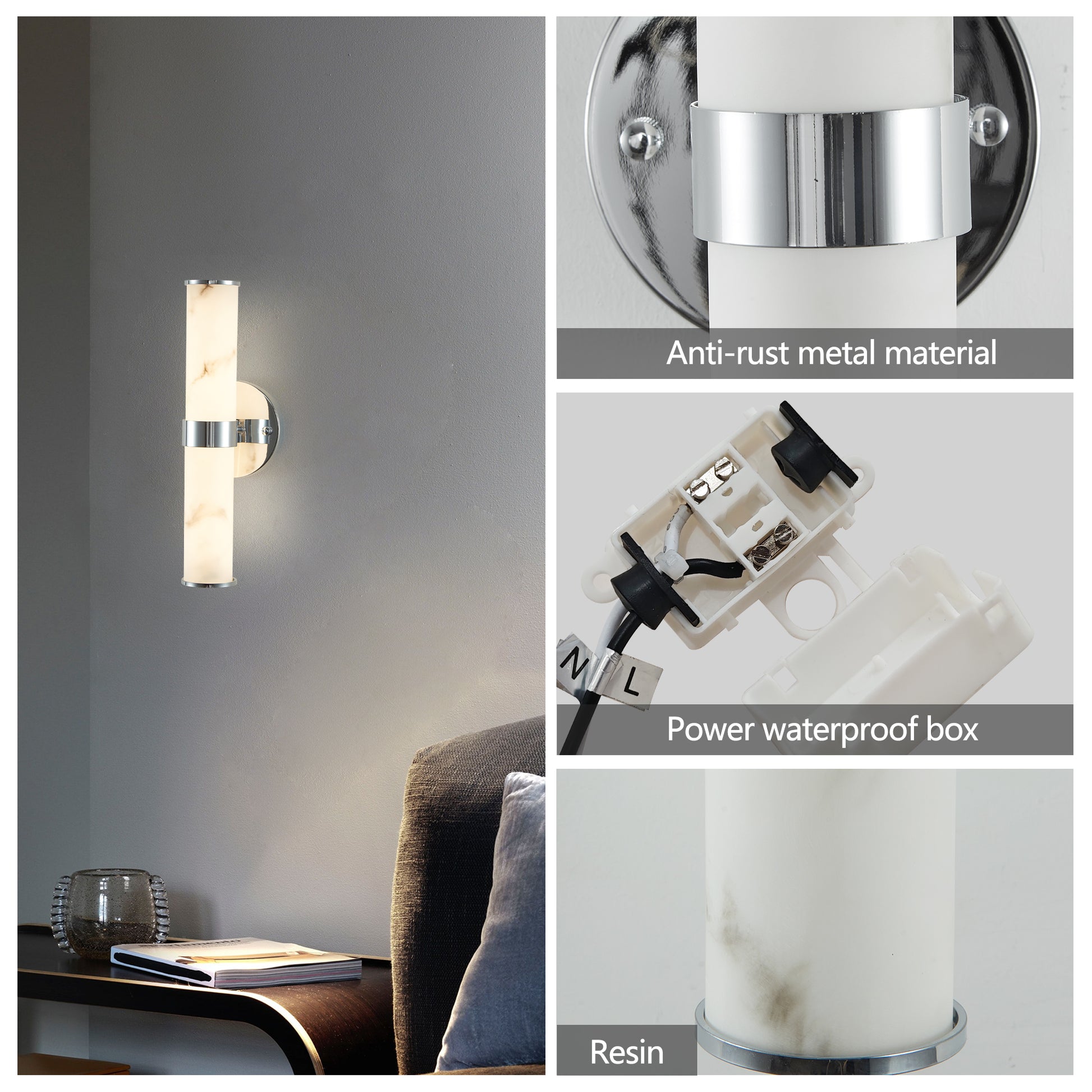 Chrome Faux Marble Wall Sconce, Set of 2 - view 10
