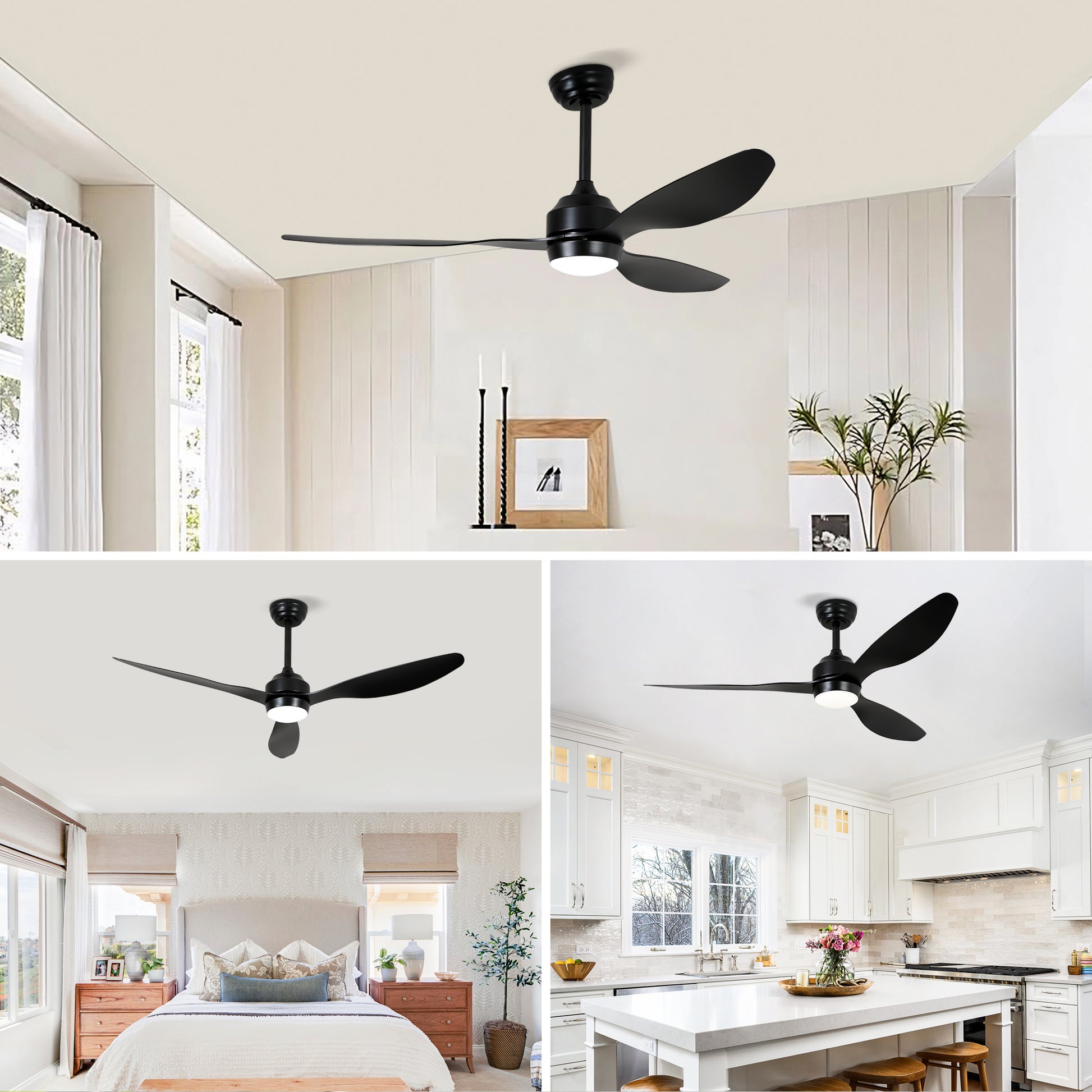 52" Matte Black 3-Blade Ceiling Fan with Light - view 8