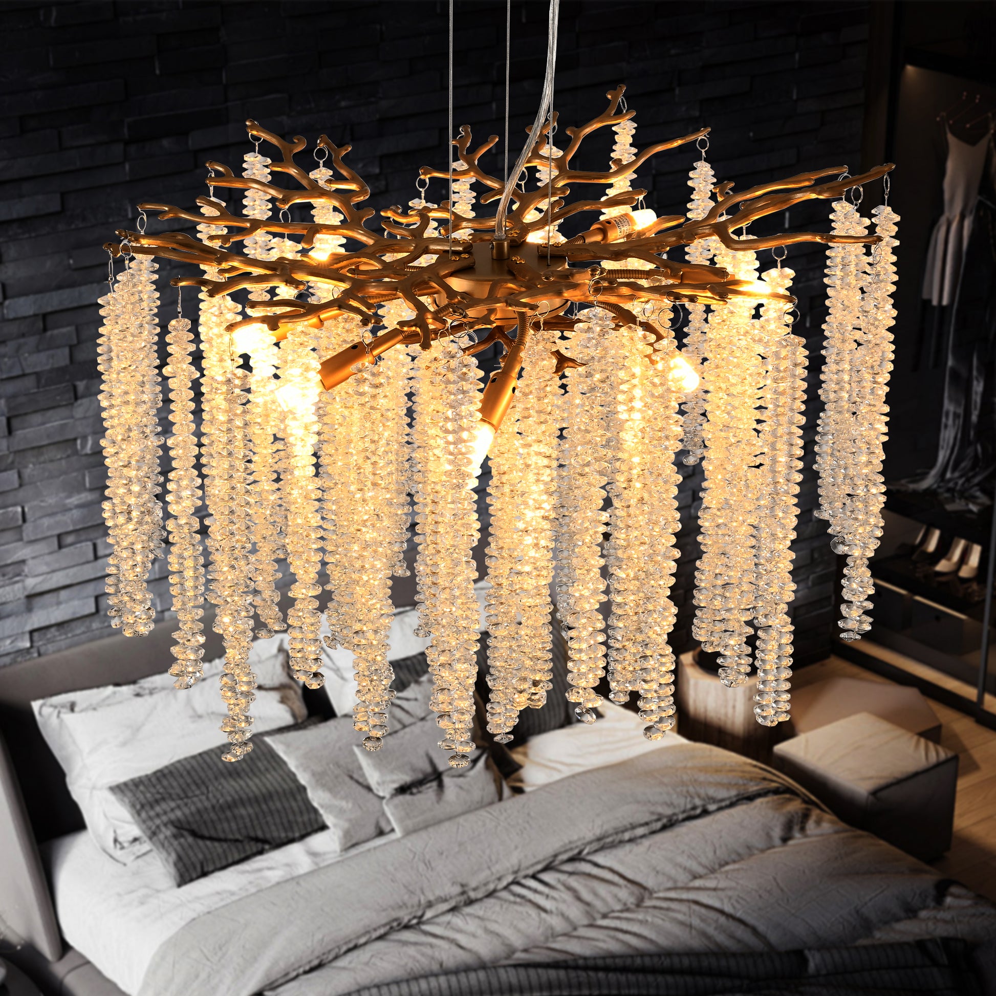 24" Gold Cascading Crystal Pendant Light - view 4