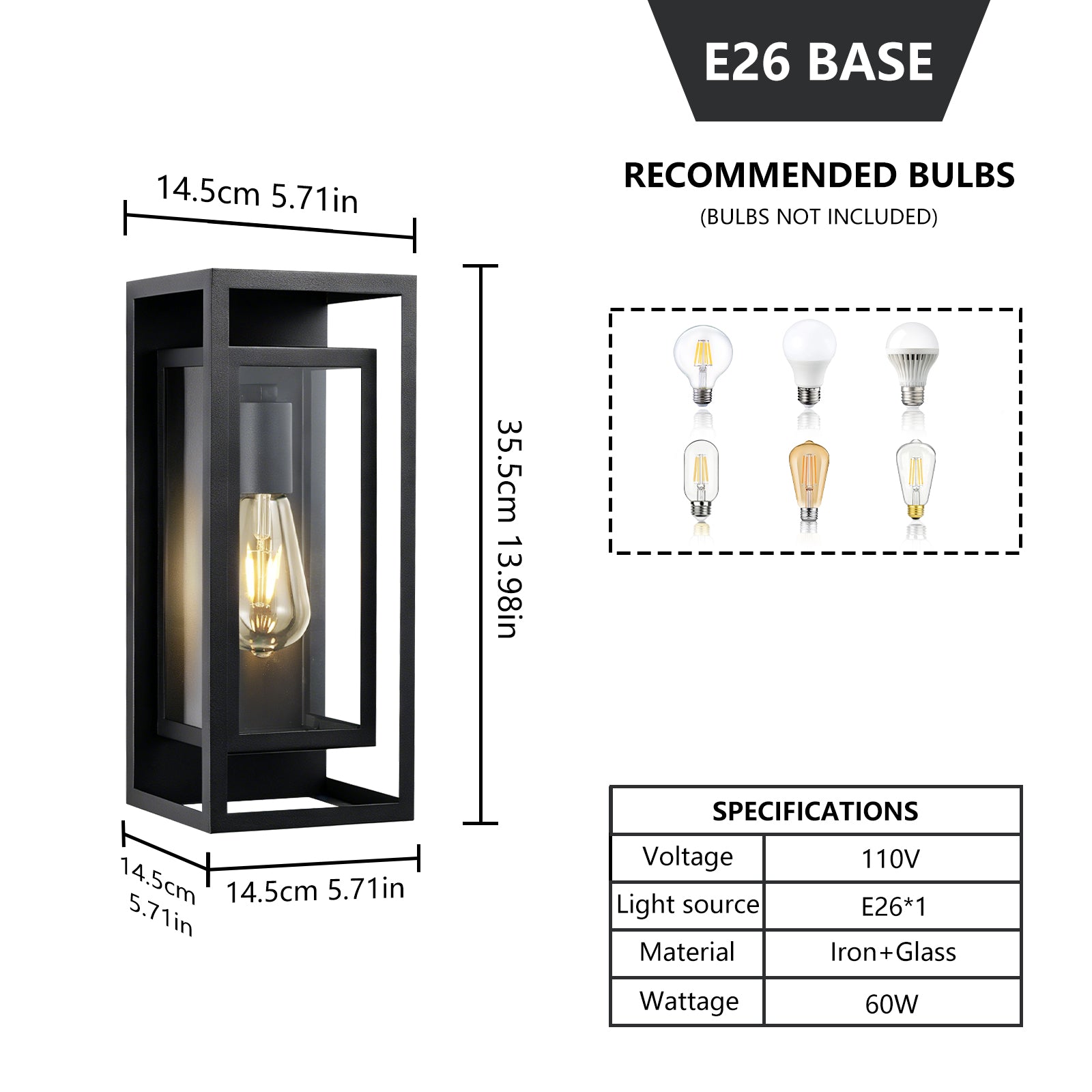 14" Black Outdoor Wall Lantern with Clear Glass, Set of 2 - view 9