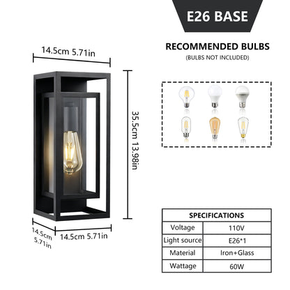 14" Black Outdoor Wall Lantern with Clear Glass, Set of 2 - view 9