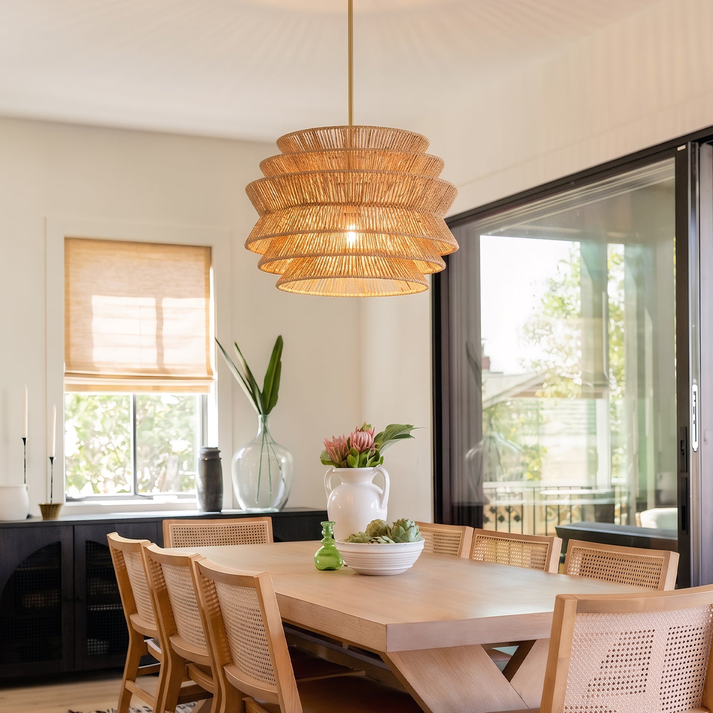 17.3" Hand-Woven Rattan Farmhouse Chandelier - view 5