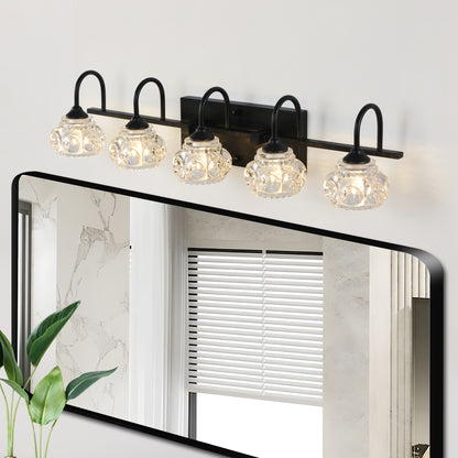 29" Retro 5-Light Black Crystal Vanity Wall Light