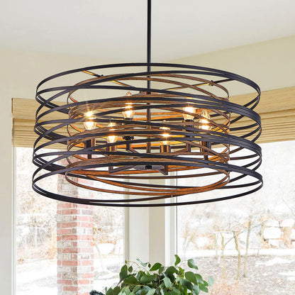 24" 6-Light Black & Walnut Caged Chandelier - view 3