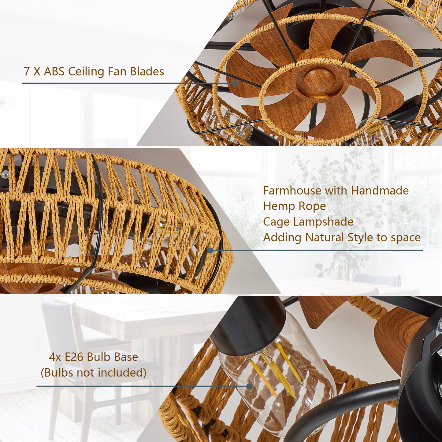 19" Black Caged Boho Flush Mount Ceiling Fan with Remote - view 8