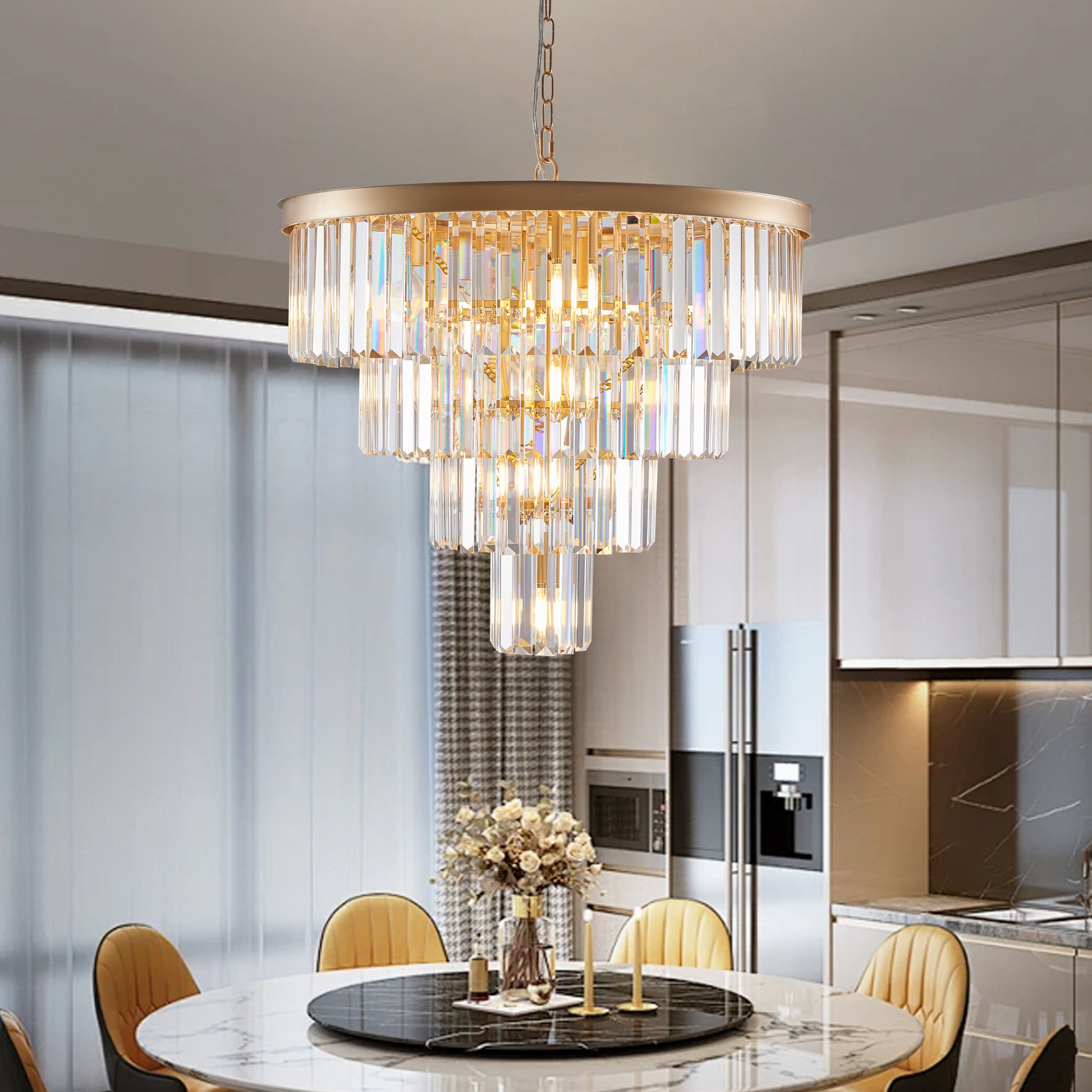 24" Modern Gold 4-Tier Crystal Chandelier