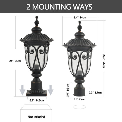 24"H Vintage Black Outdoor Post Light with Bubble Glass - view 9