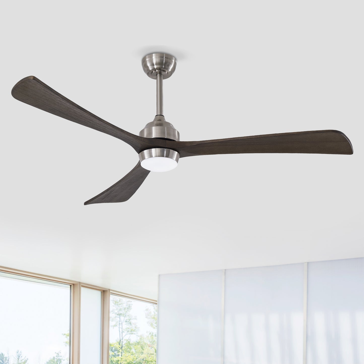 62" Satin Nickel Solid Wood Ceiling Fan with Light & Remote - view 2