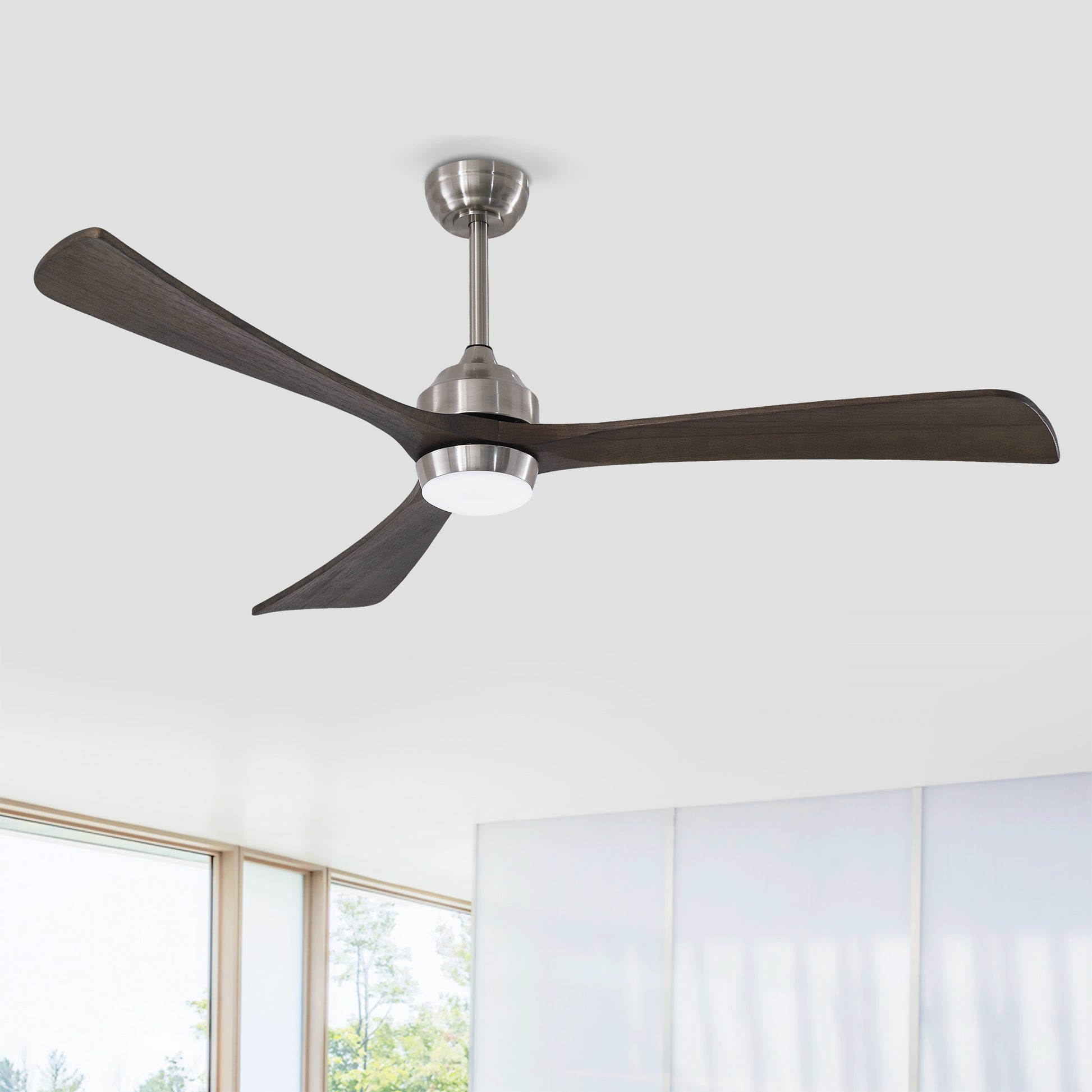 62" Satin Nickel Solid Wood Ceiling Fan with Light & Remote - view 2