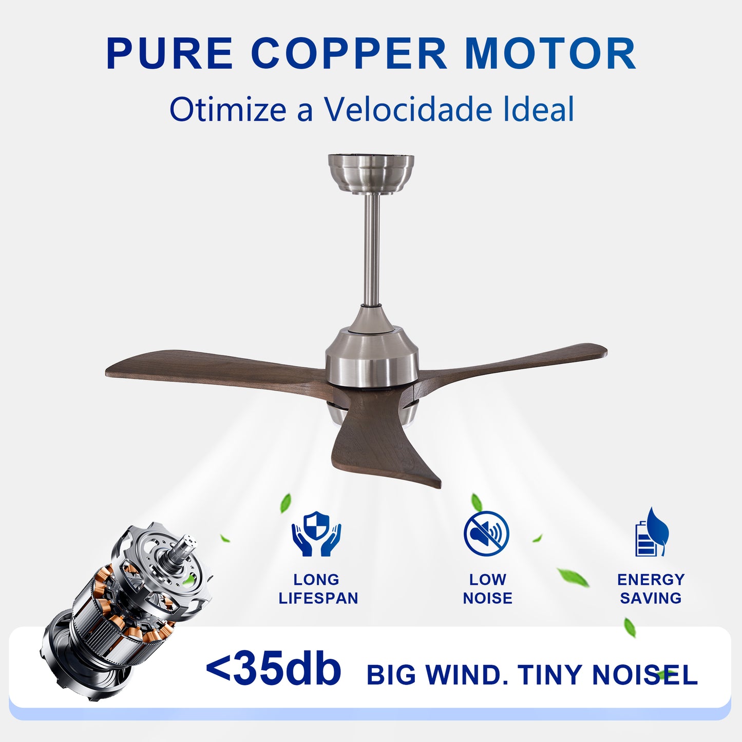 42" Nickel Solid Wood Ceiling Fan with Remote - view 14