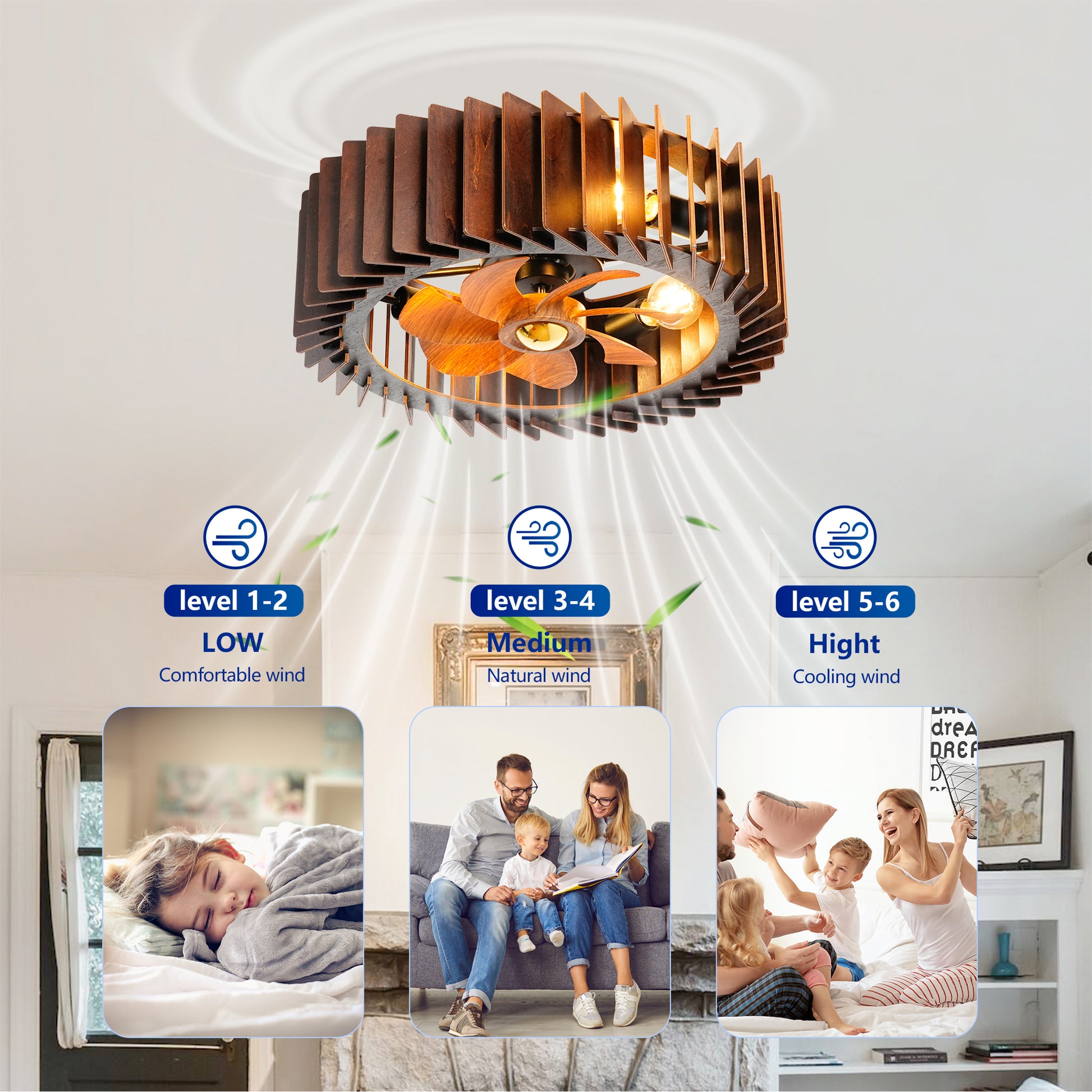 20" Walnut Flush Mount Ceiling Fan with Remote - view 13