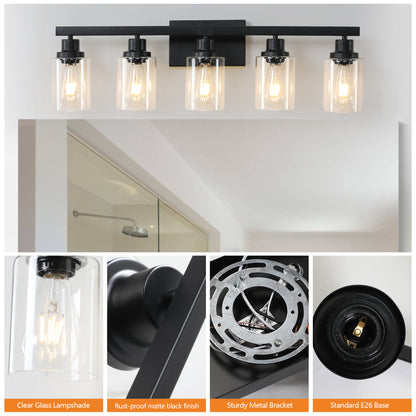 31" 5-Light Black Industrial Vanity Wall Light - view 5