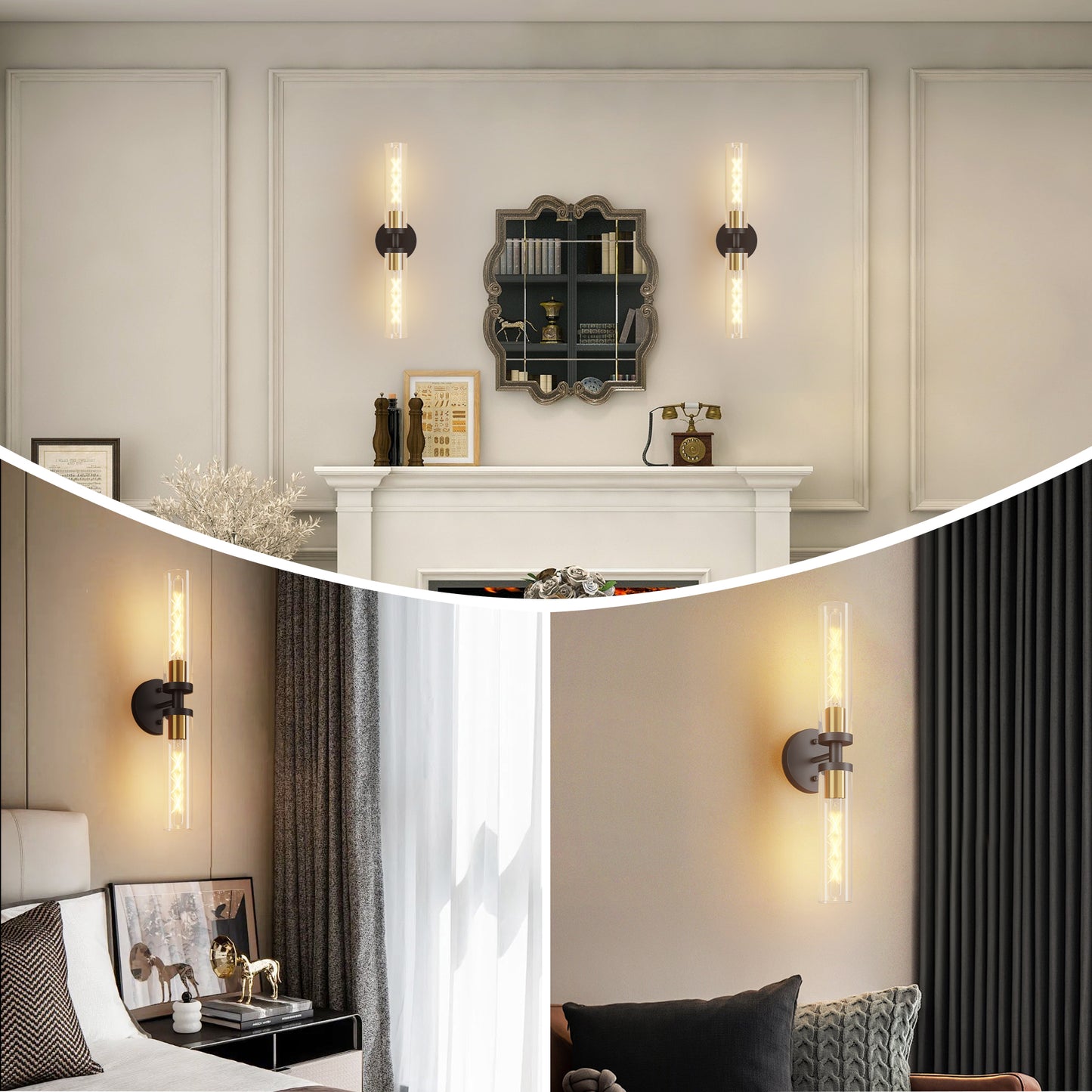 Black & Gold Wall Sconce with Clear Glass, Set of 2 - view 2