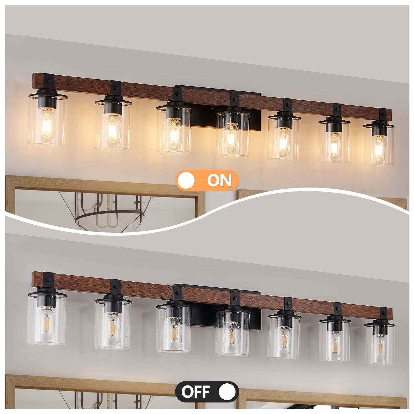 50" 7-Light Farmhouse Vanity Light with Wood Accent - view 5