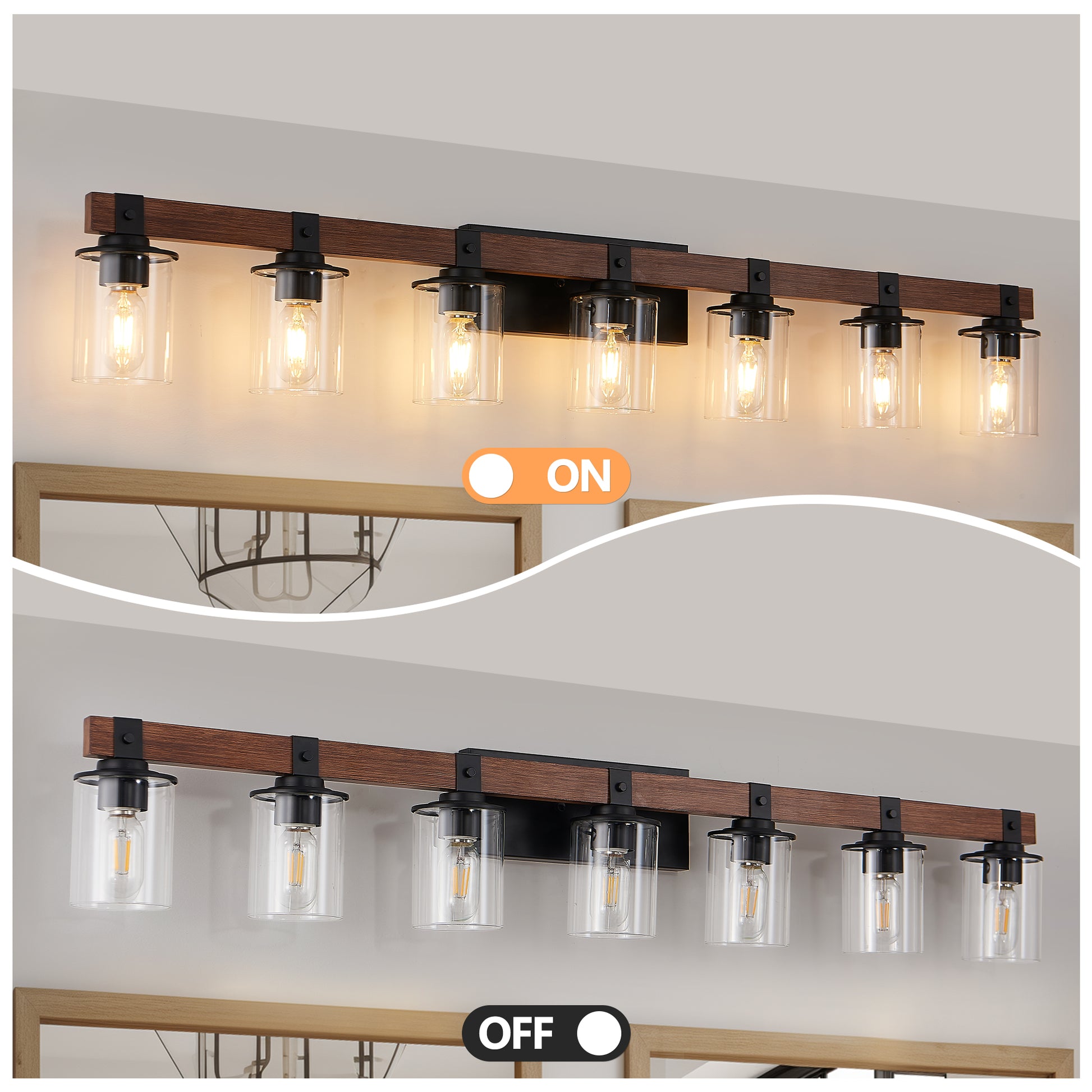 50" 7-Light Farmhouse Vanity Light with Wood Accent - view 5