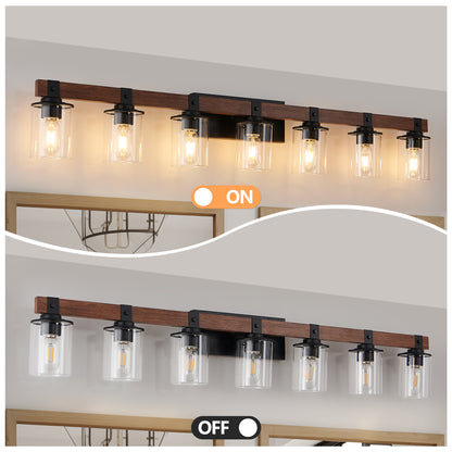 50" 7-Light Farmhouse Vanity Light with Wood Accent - view 5