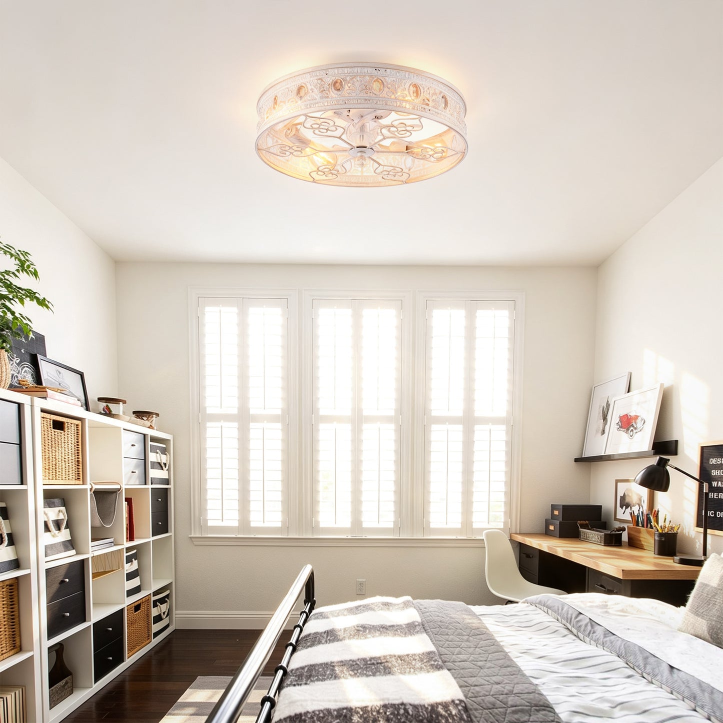 20" White & Gold Crystal Caged Ceiling Fan with Remote - view 4