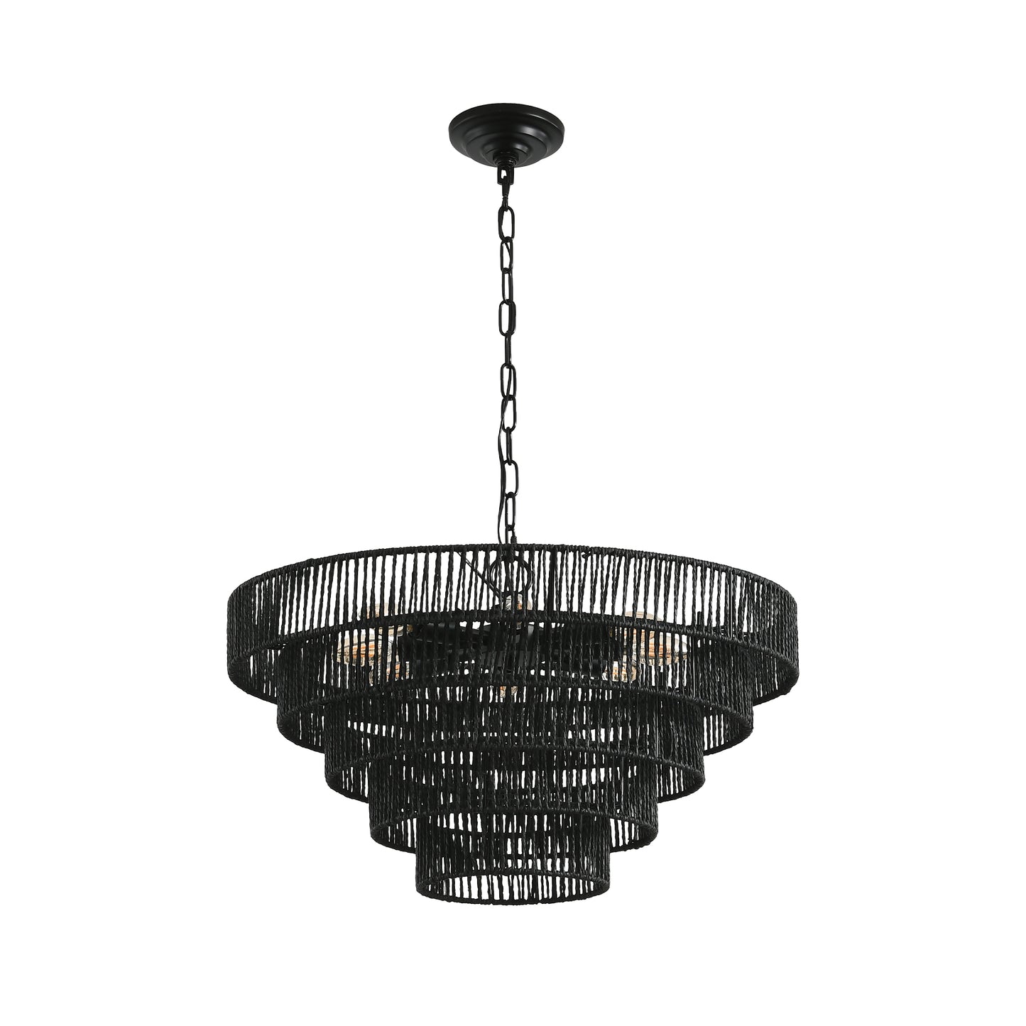 24" 5-Tier Black Hemp Rope Chandelier, 8-Light - view 9
