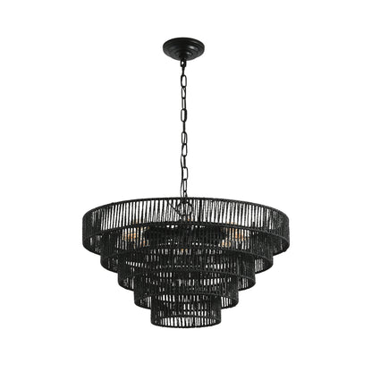 24" 5-Tier Black Hemp Rope Chandelier, 8-Light - view 9