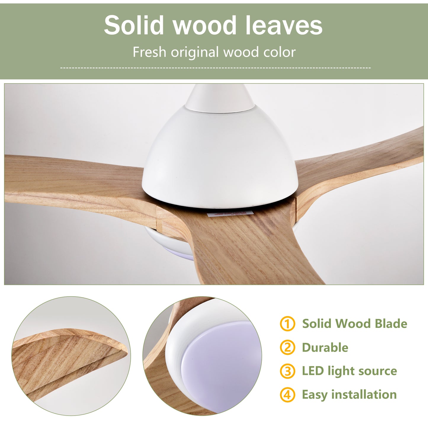 52" Matte White Solid Wood Ceiling Fan with Remote - view 15