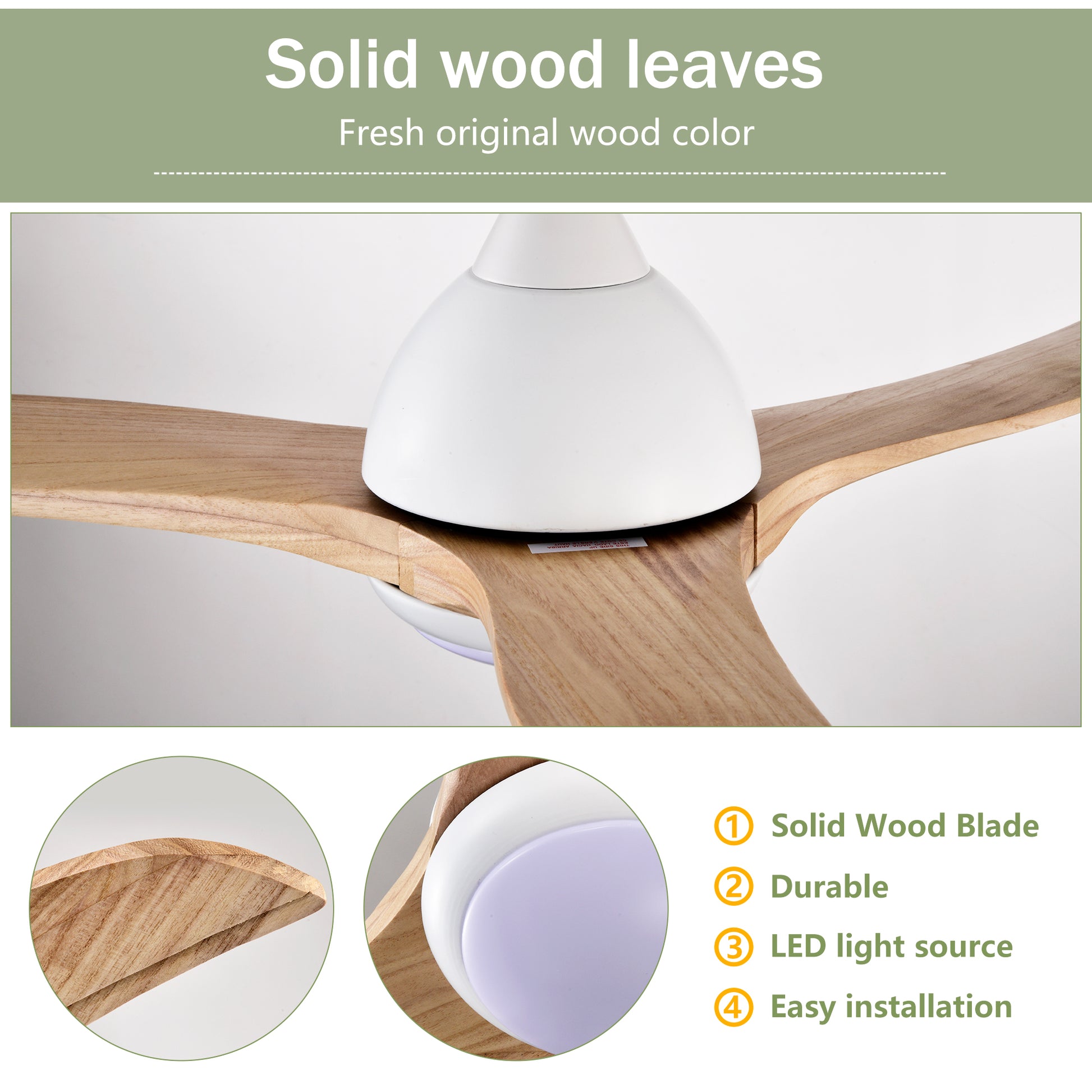 52" Matte White Solid Wood Ceiling Fan with Remote - view 15