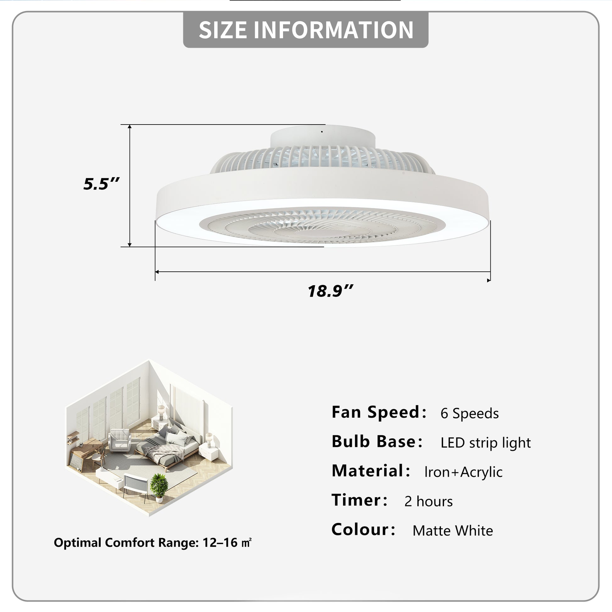 Matte White Flush Mount Ceiling Fan with Dimmable LED - view 6