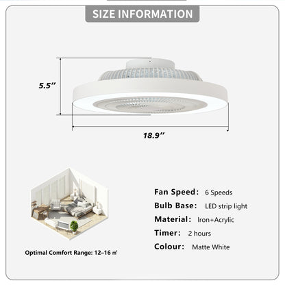 Matte White Flush Mount Ceiling Fan with Dimmable LED - view 6