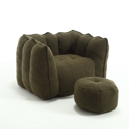 Soft Chenille Bean Bag Chair with Footstool – Olive Green
