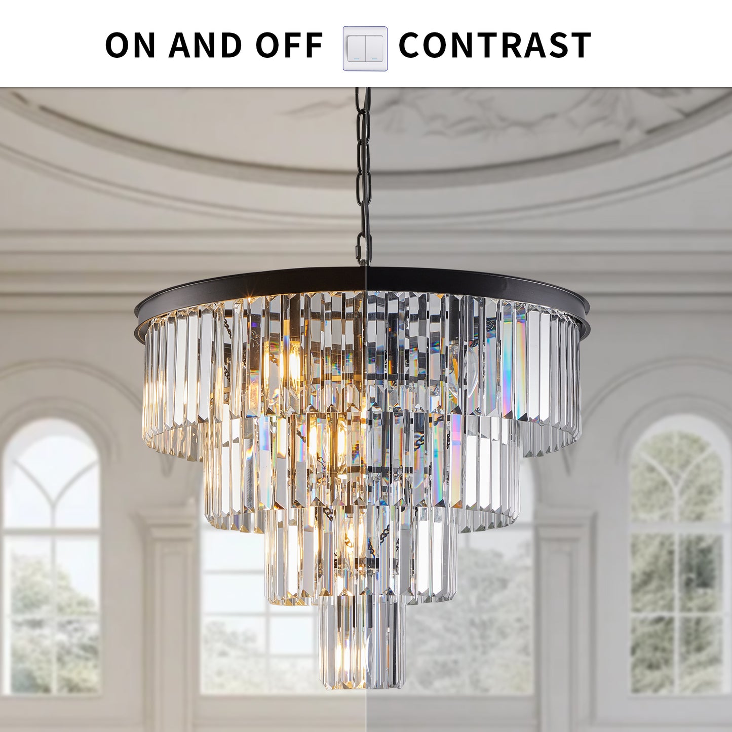 24" 4-Tier Black Crystal Chandelier - view 7