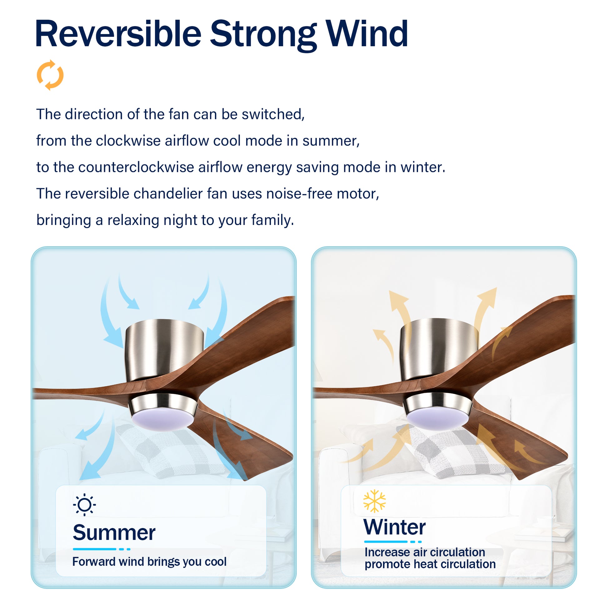 52" Nickel Flush Mount Wood Ceiling Fan with Remote - view 9