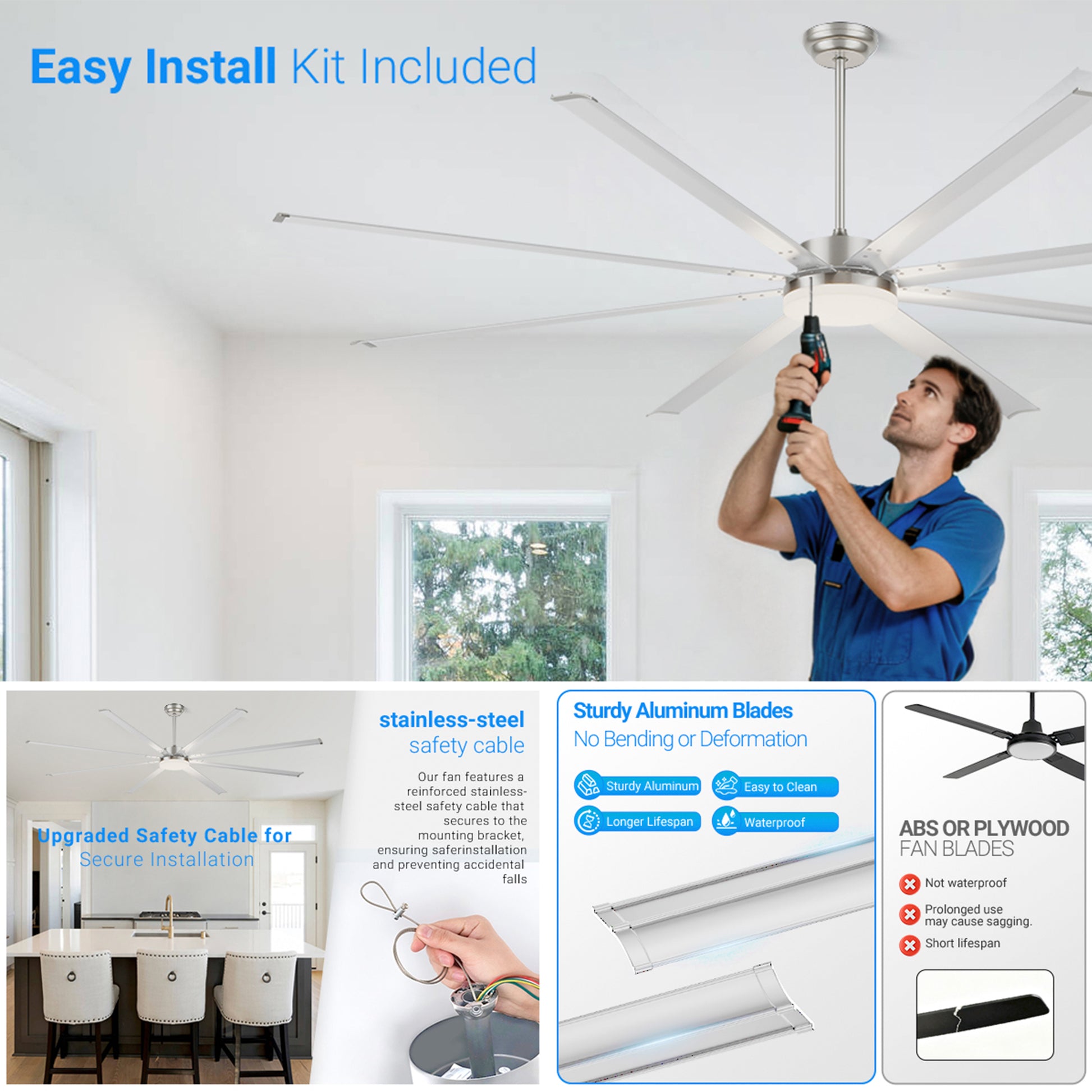 96" Silver Industrial Ceiling Fan with Light & Remote - view 19