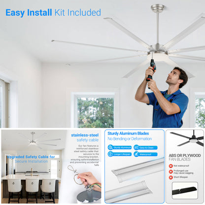 96" Silver Industrial Ceiling Fan with Light & Remote - view 19