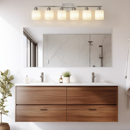 38" 6-Light Nickel Vanity Light with Milk Glass Shades - view 2