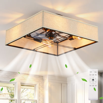 16.6" Square Fabric Farmhouse Flush Mount Ceiling Fan - view 2