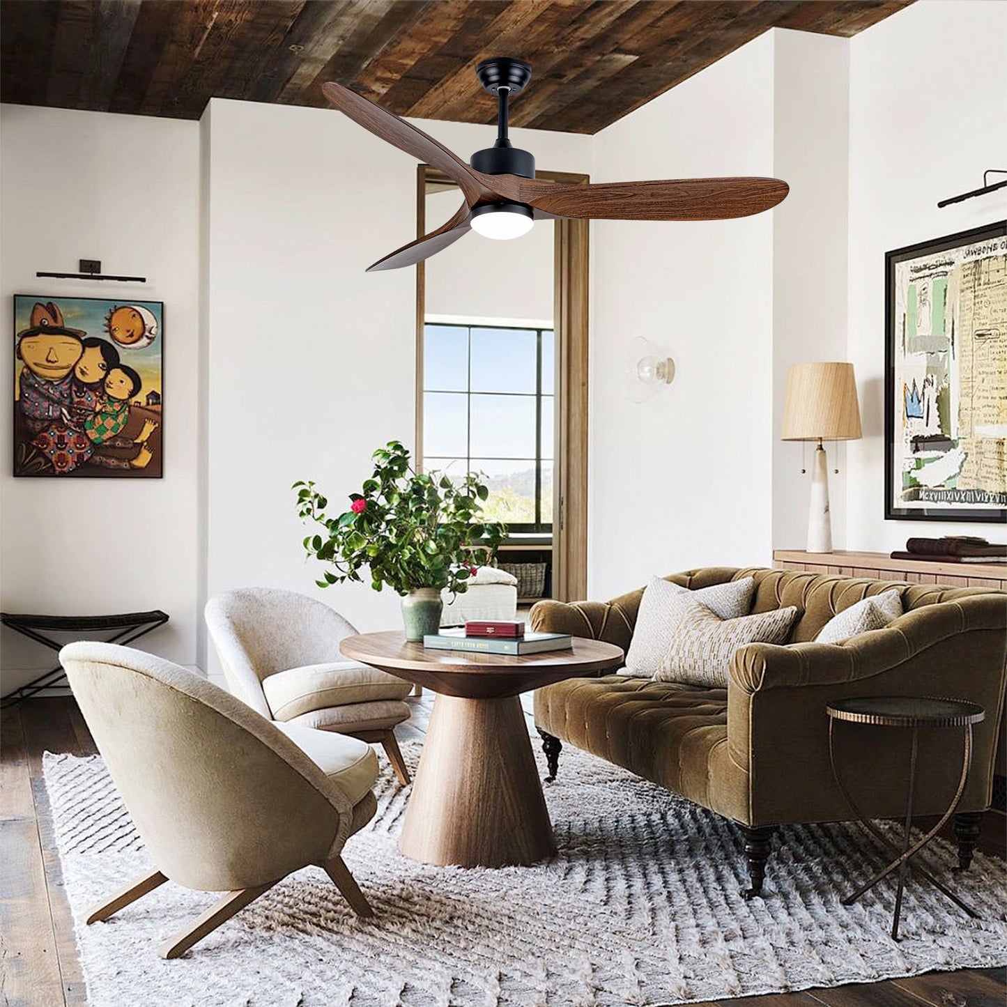 60" Matte Black Ceiling Fan with LED Light - view 4
