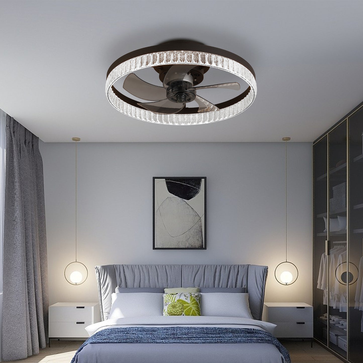 Brown Round Ceiling Fan with Dimmable LED & Remote - view 3