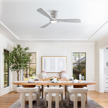 52" Matte White Solid Wood Ceiling Fan with Dimmable LED - view 5