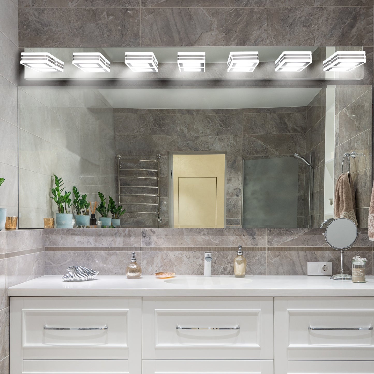 45" 7-Light Chrome LED Vanity Light with Acrylic Shades - view 3