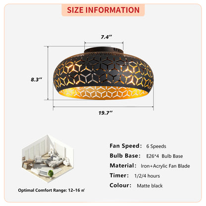 19.7" Black & Gold Caged Ceiling Fan with Remote - view 6