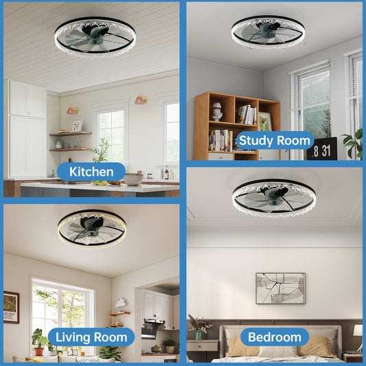 24" Black Crystal Flush Mount Ceiling Fan with Remote - view 2