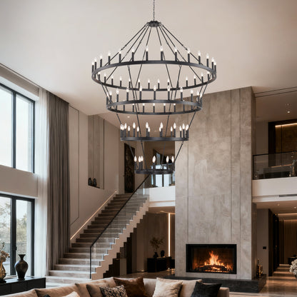 69.3" 4-Tier Wagon Wheel Farmhouse Chandelier, 80-Light - view 6