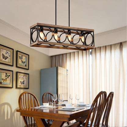 31.6" 4-Light Wood & Black Farmhouse Chandelier - view 7