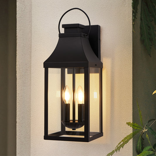 20" 2-Light Black Outdoor Wall Lantern