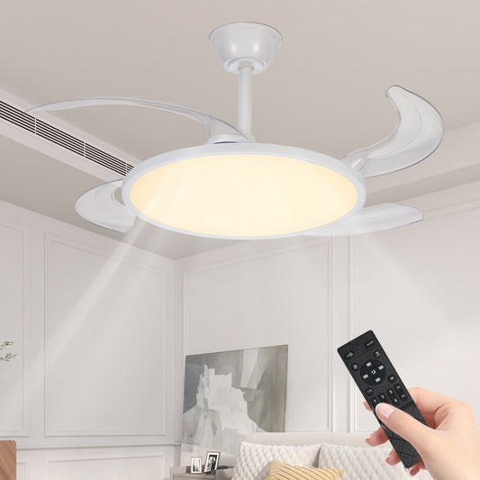 42" White Retractable Flush Mount Ceiling Fan with Remote - view 2