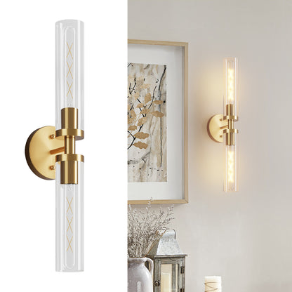 Gold Wall Light with Clear Glass, Set of 2