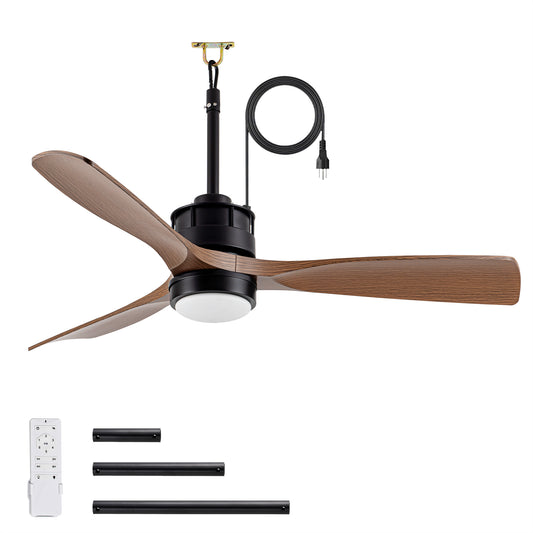 42" Matte Black & Wood Outdoor Ceiling Fan with LED Light