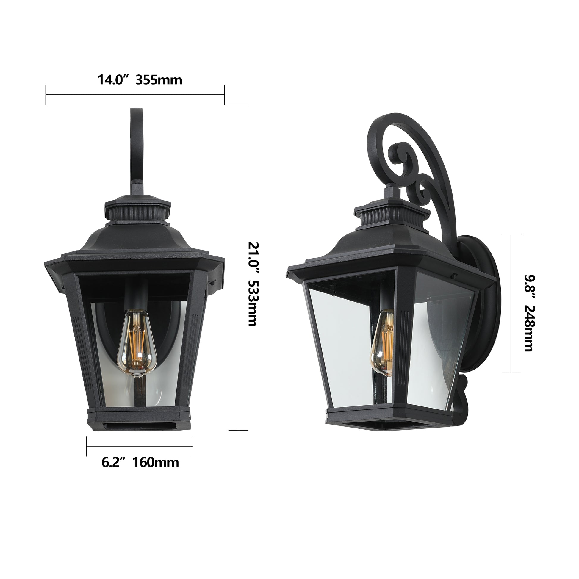 14" Black Vintage Outdoor Wall Lantern, Set of 2 - view 9